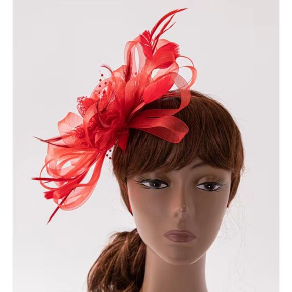 Hat Accessories - Elegant Women’s Sinamay Fascinator Hat with Headband Bridal, Tea Party, Red Hat